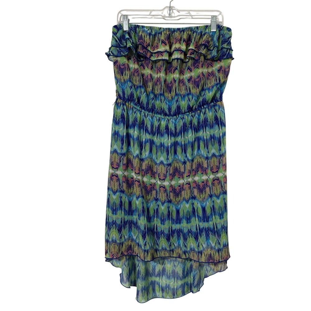 maurices green dress | Dresses | Maurices High Low Womens Large Blue Ikat Strapless Ruffle Excellent new2024